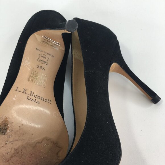 L.K. Bennett Black Suede Peep Toe Heels Size 39.5 - Picture 9 of 10
